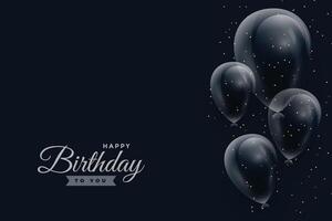 happy birthday dark background with glossy balloons vector