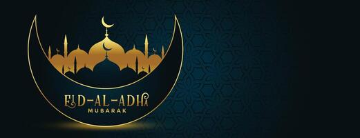 nice eid al adha festival banner with moon and mosque vector