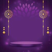 indian festival raksha bandhan purple background with 3d podium vector