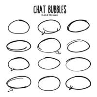 hand drawn chat bubbles and circular oval frames set vector