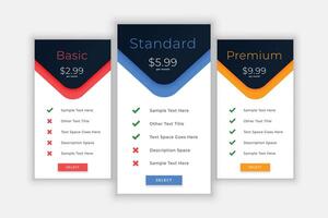 web plans and pricing template for comparision vector