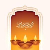 shubh deepavali festival card with realistic diya vector illustration