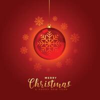 shiny merry christmas red background with bauble design vector