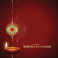 traditional raksha bandhan wishes card with diya and rakhi vector