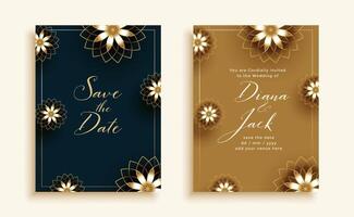 beautiful black and gold wedding invitation card design vector