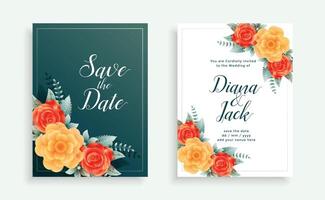 lovely flower style decorative wedding invitation template vector