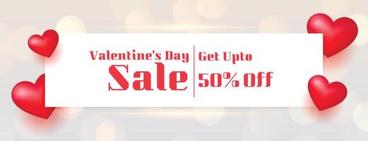 valentines day sale banner with 3d red hearts vector