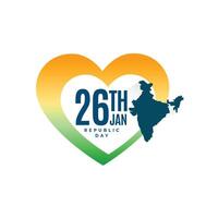 happy republic day tricolor heart with indian map silhouette vector