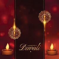 glowing shubh diwali poster with diya and indian style background vector