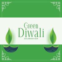 nice green diwali wishes card with artistic diya design vector