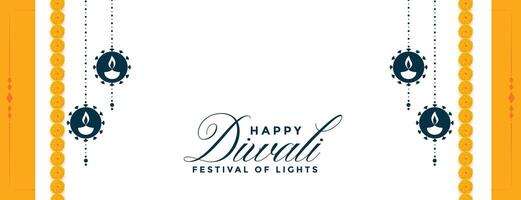 happy diwali hindu banner with flower and diya design vector