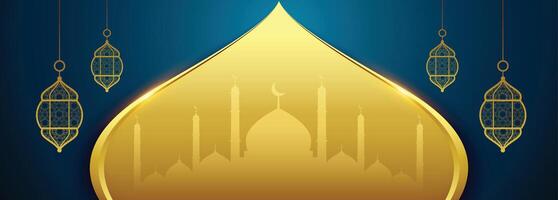 islamic eid festival banner in golden color vector