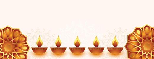 minimal style diwali banner with burning diya and floral design vector illustration