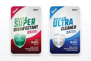 super disinfectant and ultra cleaner label design template vector