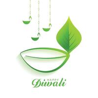 happy diwali creative green eco diya design background vector