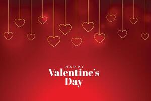 valentine's day love background with golden hanging hearts vector