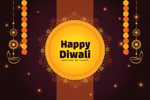 indian style happy diwali template with lantern and floral design vector