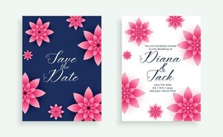 beautiful pink flower wedding invitation card template vector