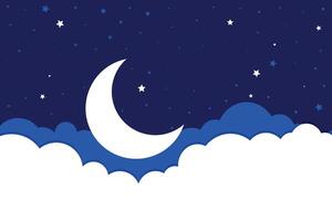 moon stars and clouds background in flat style vector