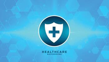 medical safety badge with blue hexagonal background vector