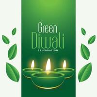 glowing diya and leaves design for eco friendly diwali celebration vector