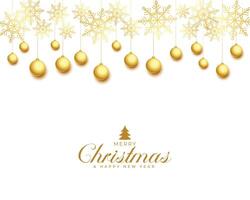 christmas greeting card with golden balls and snowflakes vector