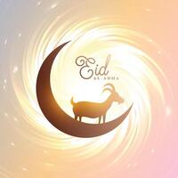 eid al adha moon and goat shiny festival background vector