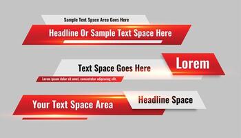 news style lower third red banners set vector