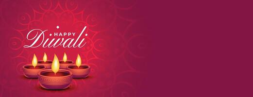 nice happy diwali wishes banner with oil lamp design vector