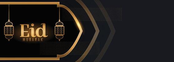 eid mubarak beautiful black and gold banner vector