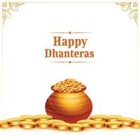 happy dhanteras greeting background with golden coin design vector