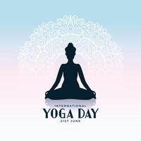 international day of yoga with young women doing meditation vector