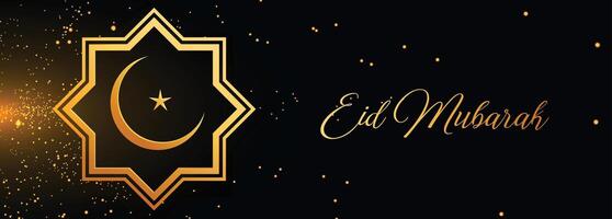 eid Mubarak dorado islámico brillar bandera diseño vector