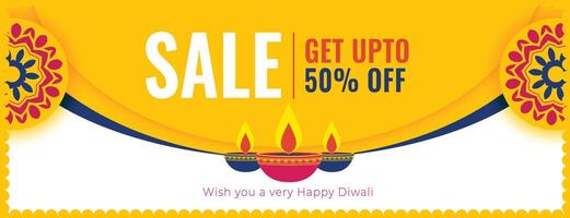 elegant shubh diwali sale banner with discount details and diya design vector