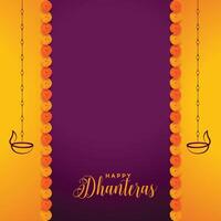traditional happy dhanteras background with marigold flower decoration vector
