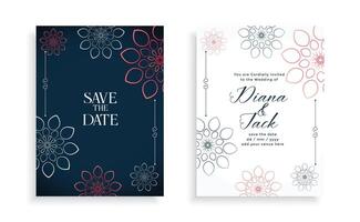 stylish wedding invitation card design with line flowers vector