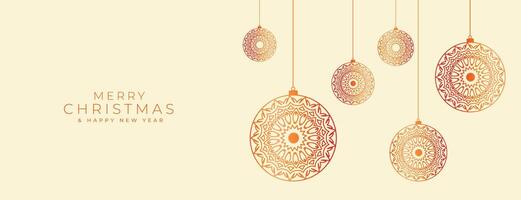 merry christmas banner with decorative baubles design vector