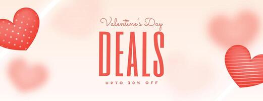 valentines day deals banner with 3d hearts design vector