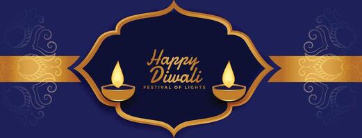 happy diwali golden banner in indian style decoration vector