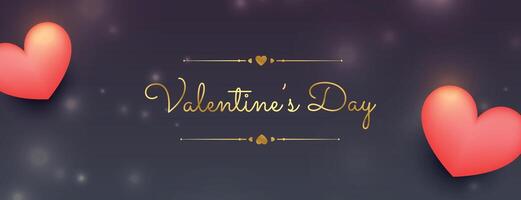 cute valentines day banner with two hearts on shiny background vector