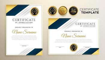 stylish certificate template in golden premium color vector