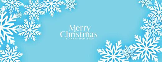 merry christmas blue 3d snowflakes banner design vector