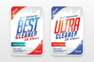 detergent cleaner and disinfectant labels set of two vector