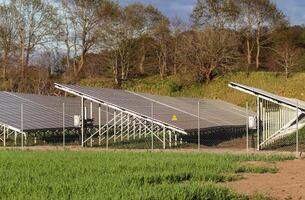 generar energía limpia con módulos solares en un gran parque en el norte de europa foto