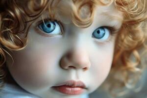 ai generado un niño ese mira me gusta un porcelana muñeca. ai generado foto