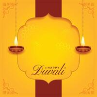 Happy diwali background with hanging diya and text space vector illustration