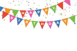 happy birthday flag decoration with falling confetti vector