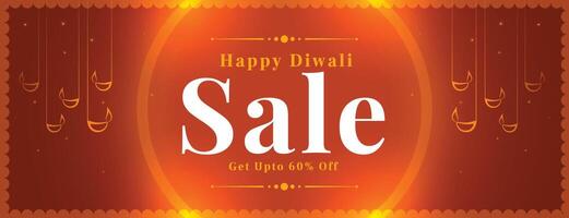 shiny happy diwali festival sale banner with neon frame vector