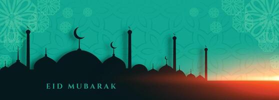 elegante eid Mubarak mezquita bandera festival diseño vector