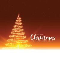 merry christmas festival greeting with sparkles glowing tree vector